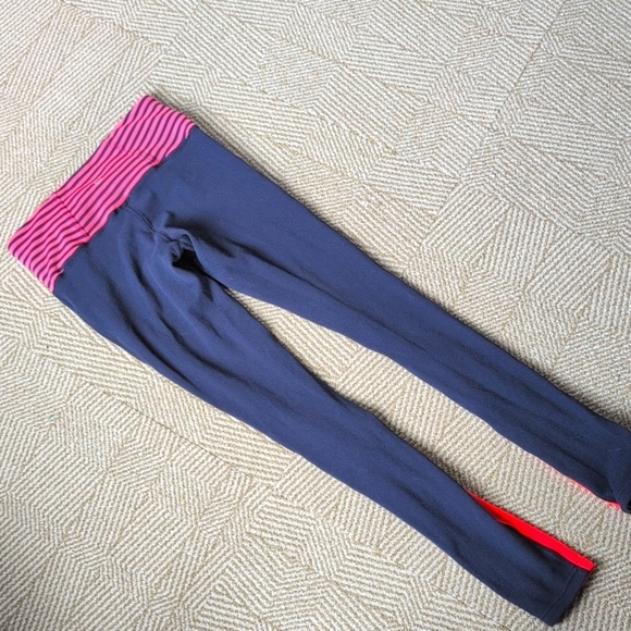 Lululemon Striped Navy Orange Pink Yoga Running Leggings Drawstring Waist 6 - Picture 6 of 11